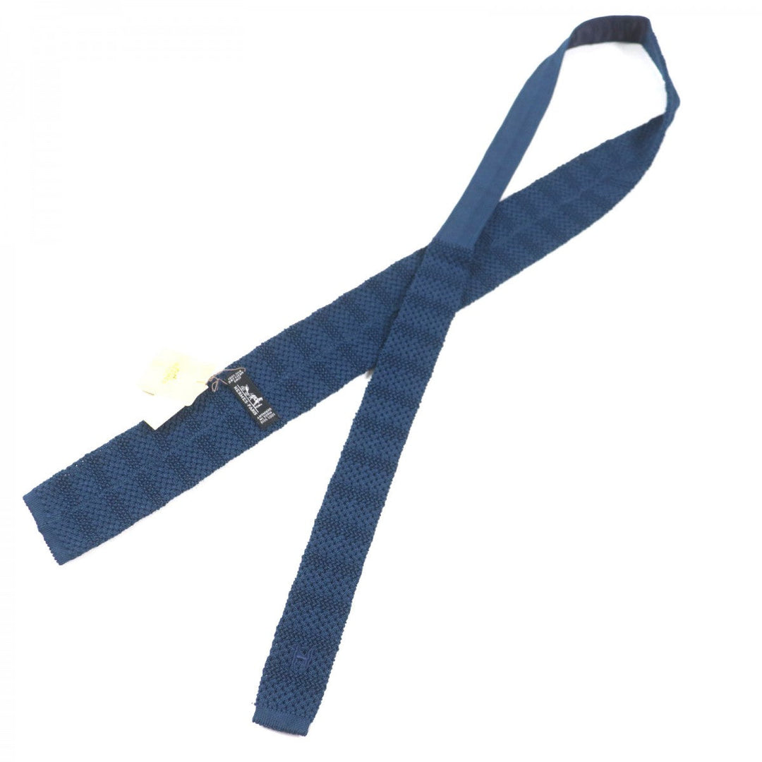 HERMES tie Main: 100% silk blue Cravat Fleur Uni mens Used Authentic