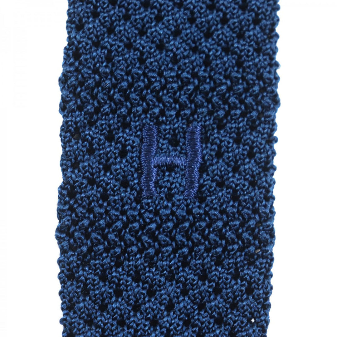 HERMES tie Main: 100% silk blue Cravat Fleur Uni mens Used Authentic