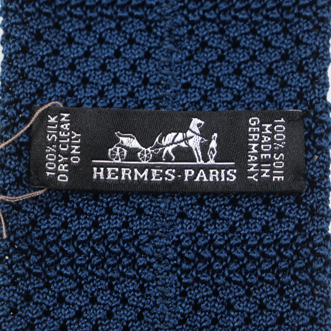 HERMES tie Main: 100% silk blue Cravat Fleur Uni mens Used Authentic