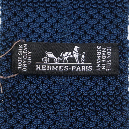 HERMES tie Main: 100% silk blue Cravat Fleur Uni mens Used Authentic