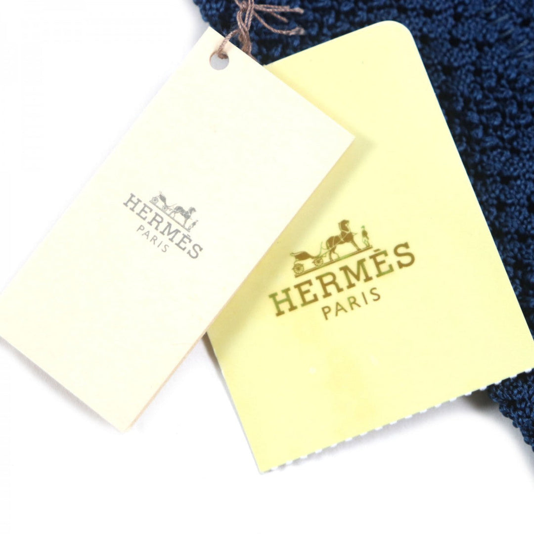 HERMES tie Main: 100% silk blue Cravat Fleur Uni mens Used Authentic
