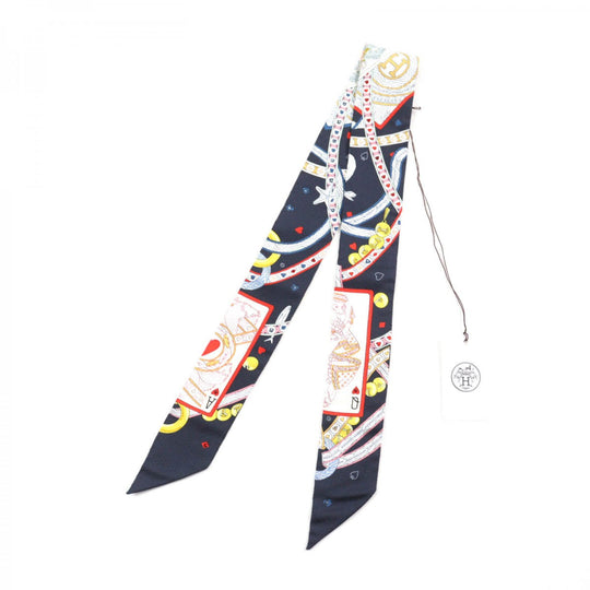 HERMES scarf Main: 100% silk Navy type PIQUE DAME DE COEUR Queen of Hearts Women Used Authentic