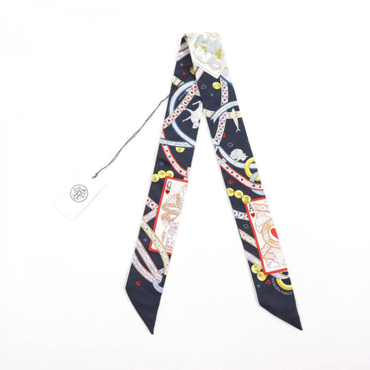 HERMES scarf Main: 100% silk Navy type PIQUE DAME DE COEUR Queen of Hearts Women Used Authentic