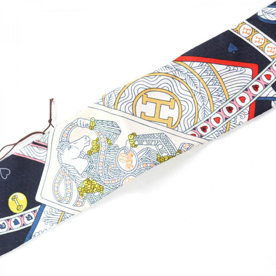 HERMES scarf Main: 100% silk Navy type PIQUE DAME DE COEUR Queen of Hearts Women Used Authentic