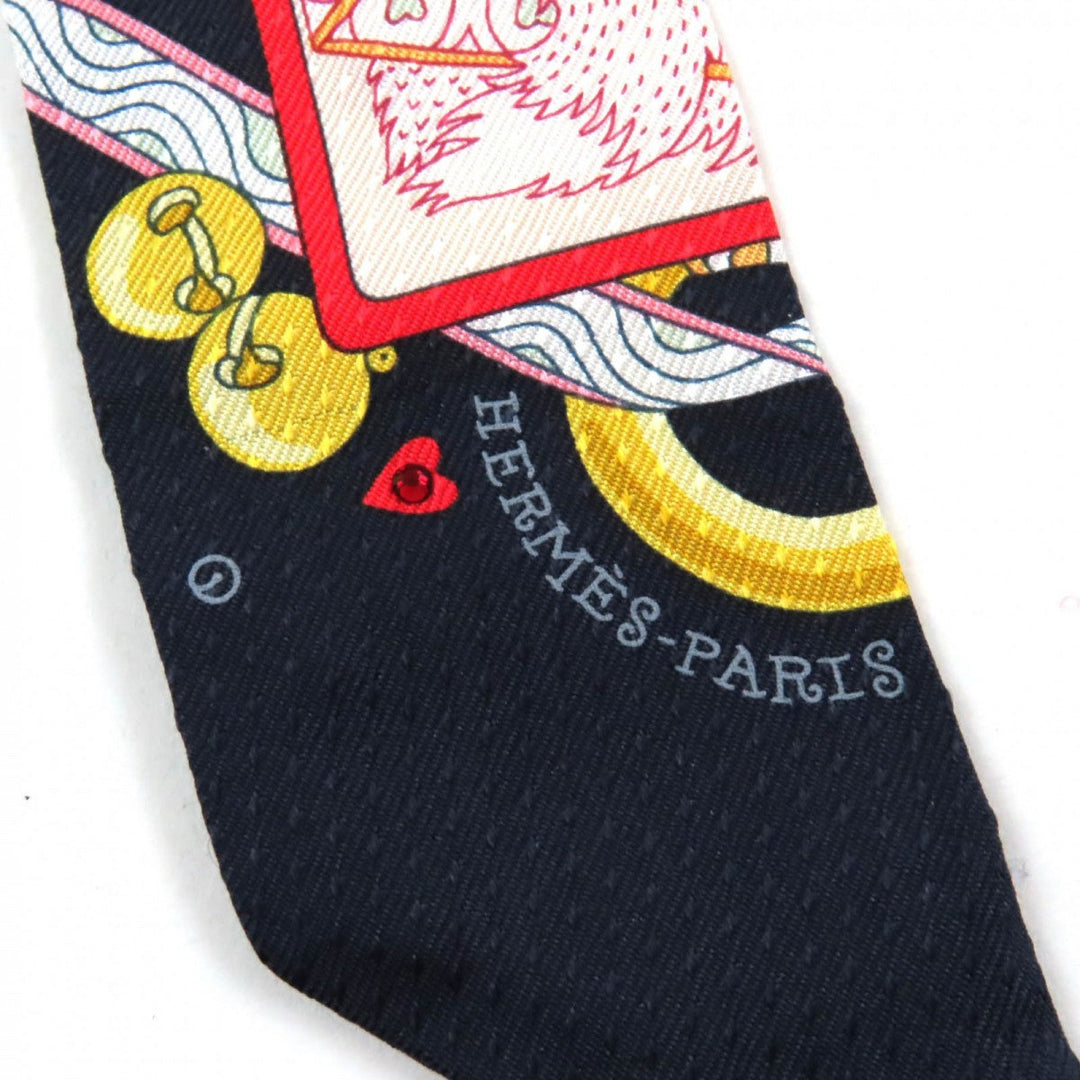 HERMES scarf Main: 100% silk Navy type PIQUE DAME DE COEUR Queen of Hearts Women Used Authentic