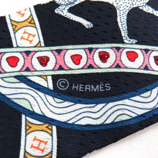 HERMES scarf Main: 100% silk Navy type PIQUE DAME DE COEUR Queen of Hearts Women Used Authentic