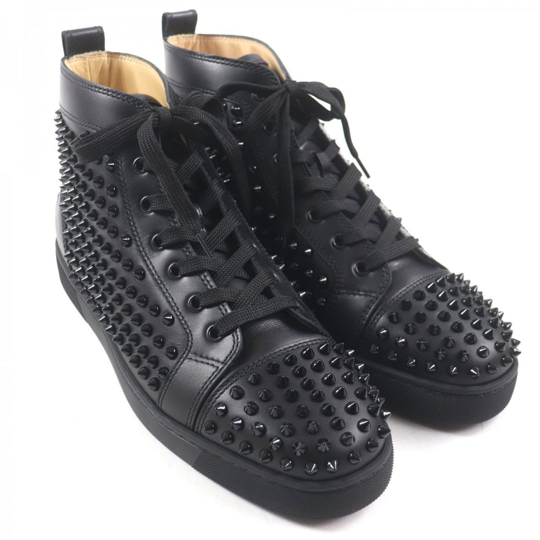 Christian Louboutin High cut sneakers Main: Leather black LOUIS FLAT spike studs mens 42.5 Used Authentic