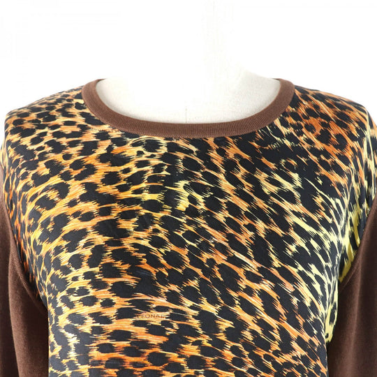 LEONARD FASHION tops Main: 100% wool, Part: 100% silk Brown type Women M Used Authentic