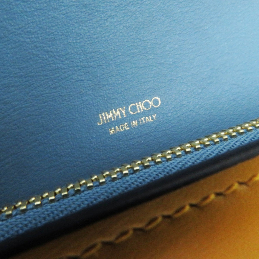 JIMMY CHOO Long Wallet Purse Main: Calfskin Sunflower Smoky Blue MARTINA Women Used Authentic