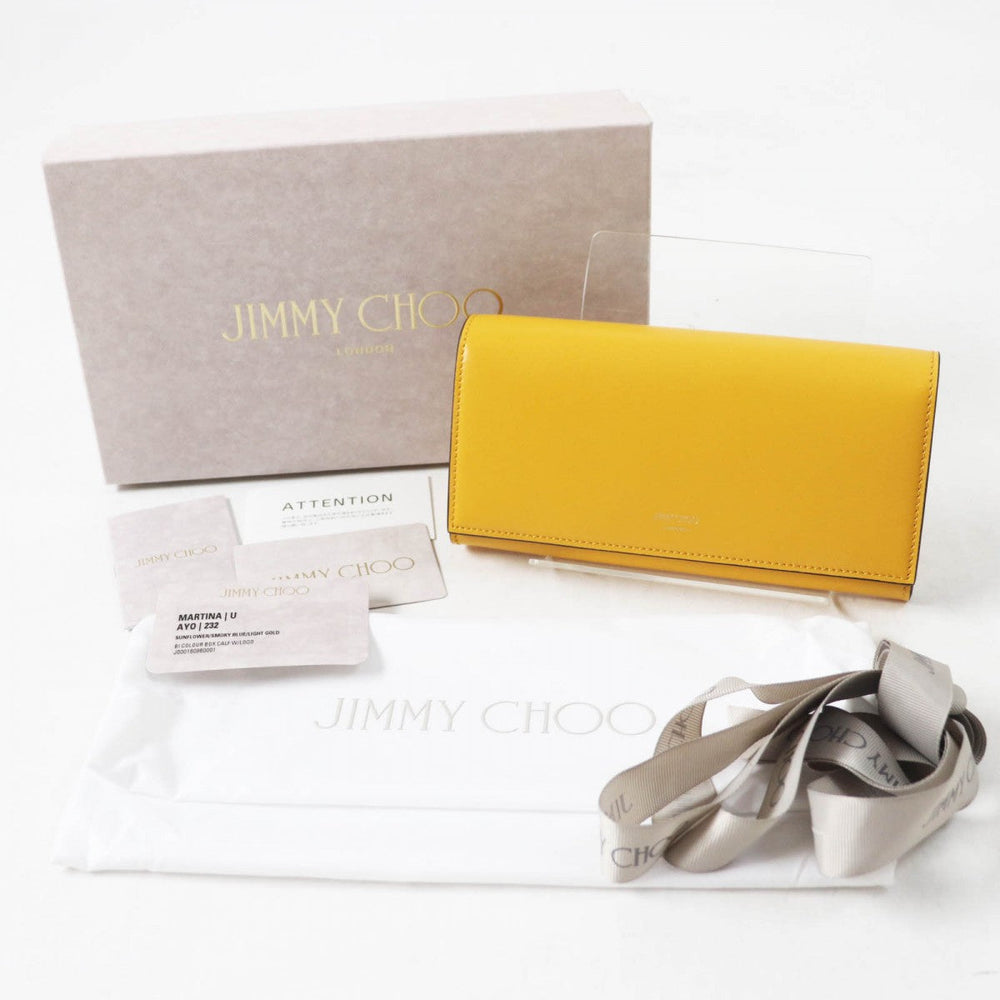 JIMMY CHOO Long Wallet Purse Main: Calfskin Sunflower Smoky Blue MARTINA Women Used Authentic