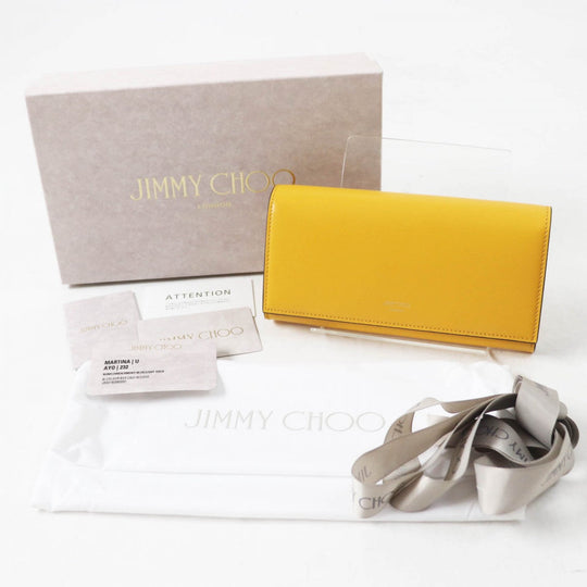 JIMMY CHOO Long Wallet Purse Main: Calfskin Sunflower Smoky Blue MARTINA Women Used Authentic