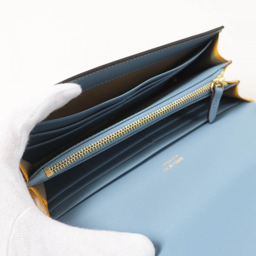 JIMMY CHOO Long Wallet Purse Main: Calfskin Sunflower Smoky Blue MARTINA Women Used Authentic