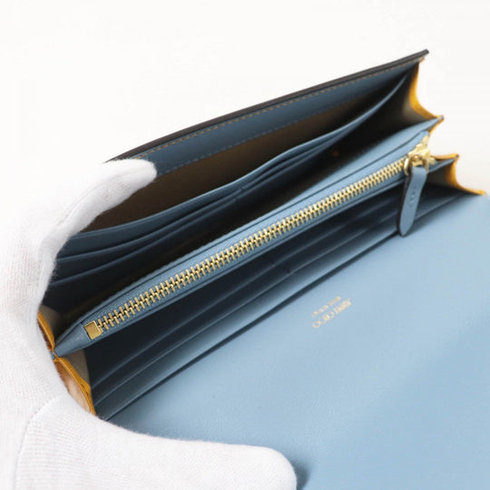 JIMMY CHOO Long Wallet Purse Main: Calfskin Sunflower Smoky Blue MARTINA Women Used Authentic
