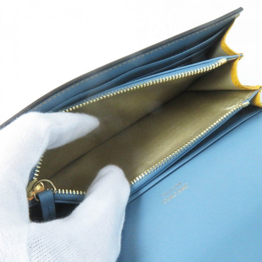 JIMMY CHOO Long Wallet Purse Main: Calfskin Sunflower Smoky Blue MARTINA Women Used Authentic