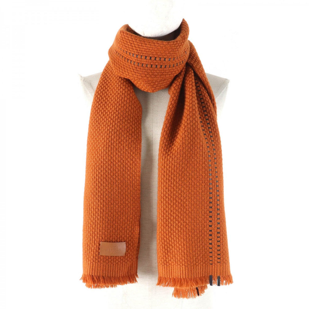 HERMES Scarf Main: 100% cashmere, part: sheep leather Brown Women Used Authentic