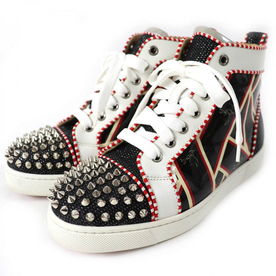 Christian Louboutin High cut sneakers Part: Leather Black red white LOU SPIKES ORLATO FLAT Women 35 Used Authentic