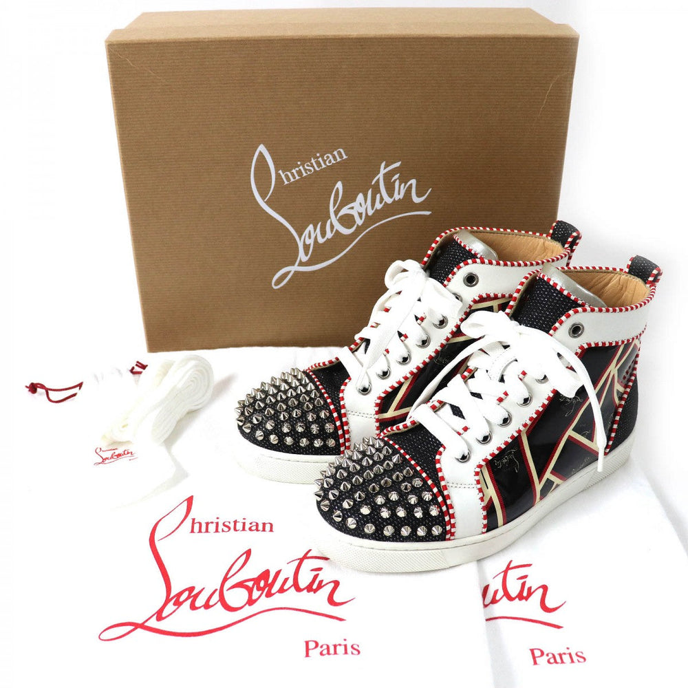 Christian Louboutin High cut sneakers Part: Leather Black red white LOU SPIKES ORLATO FLAT Women 35 Used Authentic