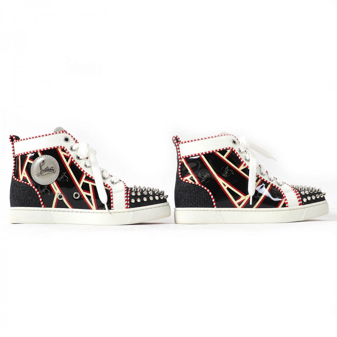 Christian Louboutin High cut sneakers Part: Leather Black red white LOU SPIKES ORLATO FLAT Women 35 Used Authentic