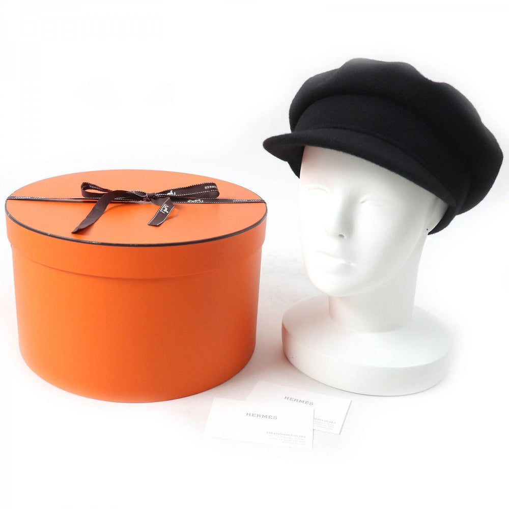 HERMES Casquette Outer: 100% cashmere, Lining: 100% acetate black Women 58 Used Authentic