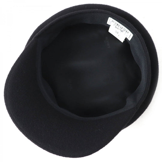 HERMES Casquette Outer: 100% cashmere, Lining: 100% acetate black Women 58 Used Authentic