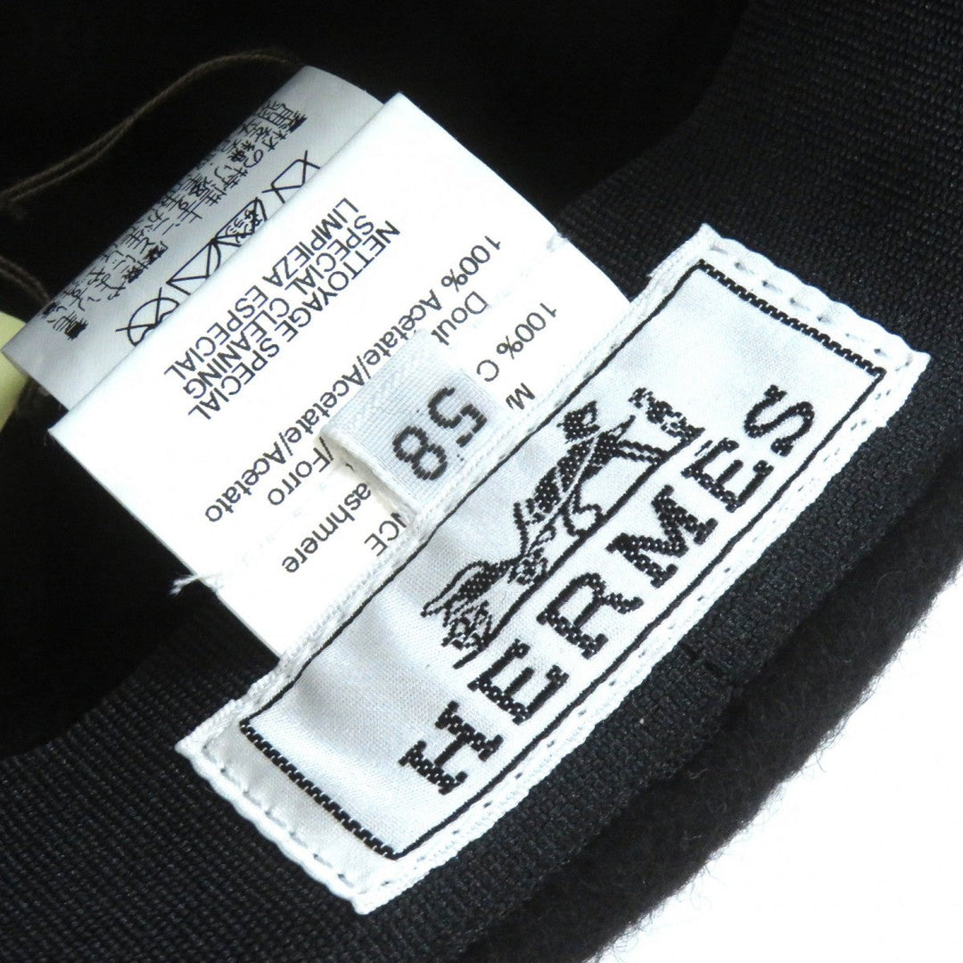 HERMES Casquette Outer: 100% cashmere, Lining: 100% acetate black Women 58 Used Authentic