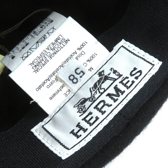 HERMES Casquette Outer: 100% cashmere, Lining: 100% acetate black Women 58 Used Authentic