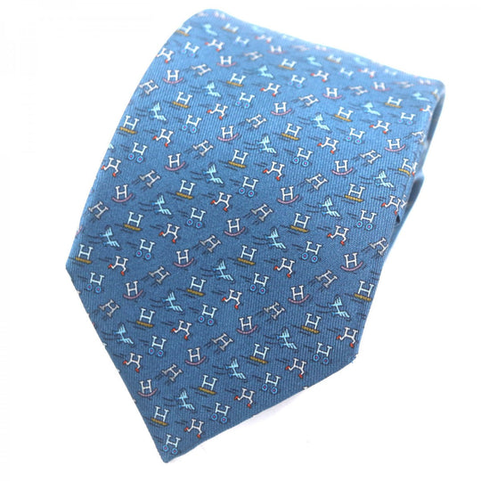 HERMES tie Main: 100% silk blue H. Ann Movement mens Used Authentic