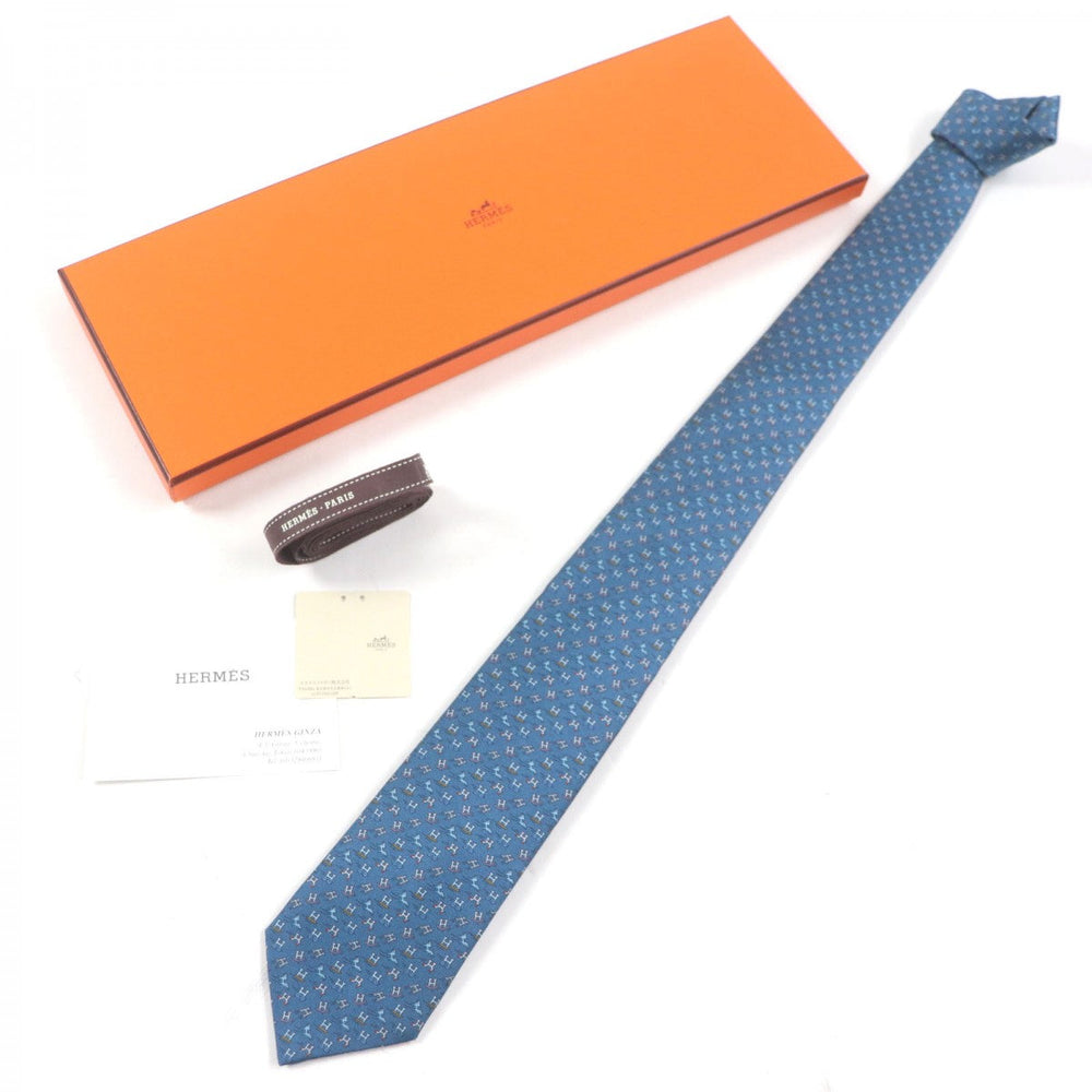 HERMES tie Main: 100% silk blue H. Ann Movement mens Used Authentic