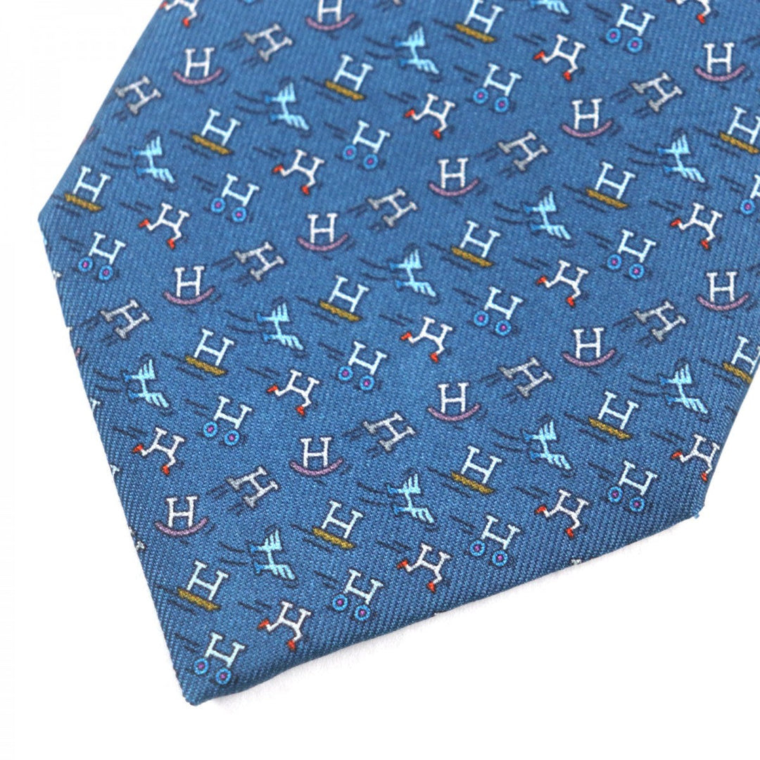 HERMES tie Main: 100% silk blue H. Ann Movement mens Used Authentic