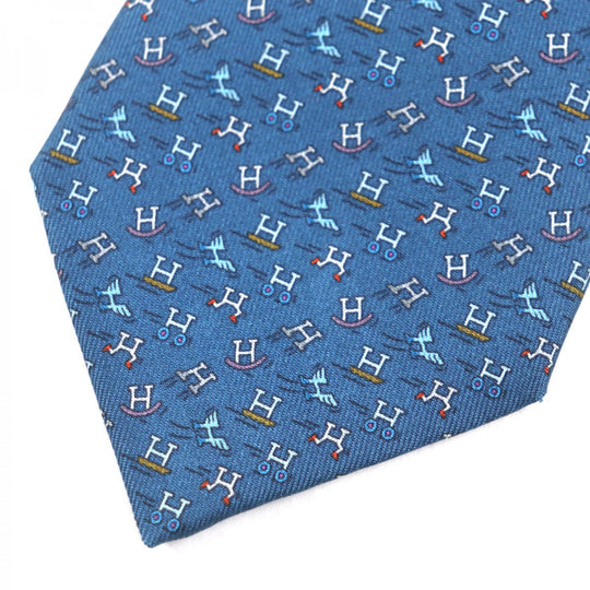 HERMES tie Main: 100% silk blue H. Ann Movement mens Used Authentic