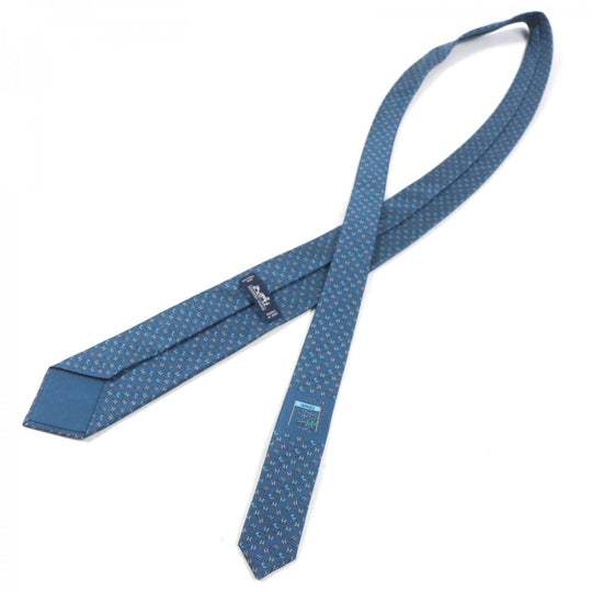 HERMES tie Main: 100% silk blue H. Ann Movement mens Used Authentic