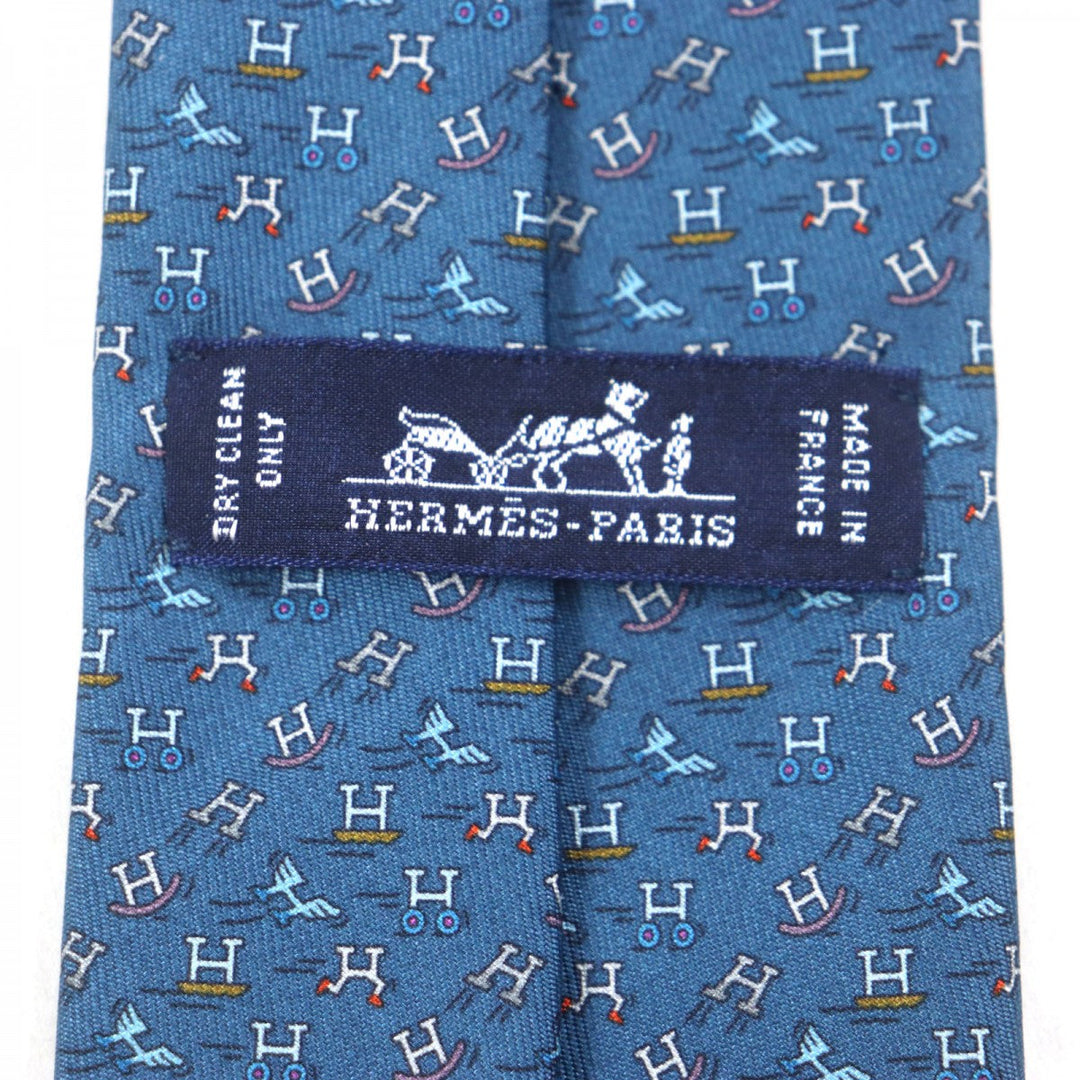 HERMES tie Main: 100% silk blue H. Ann Movement mens Used Authentic