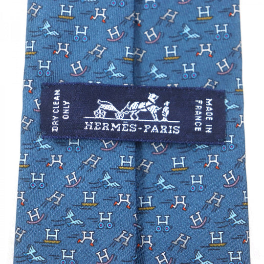 HERMES tie Main: 100% silk blue H. Ann Movement mens Used Authentic