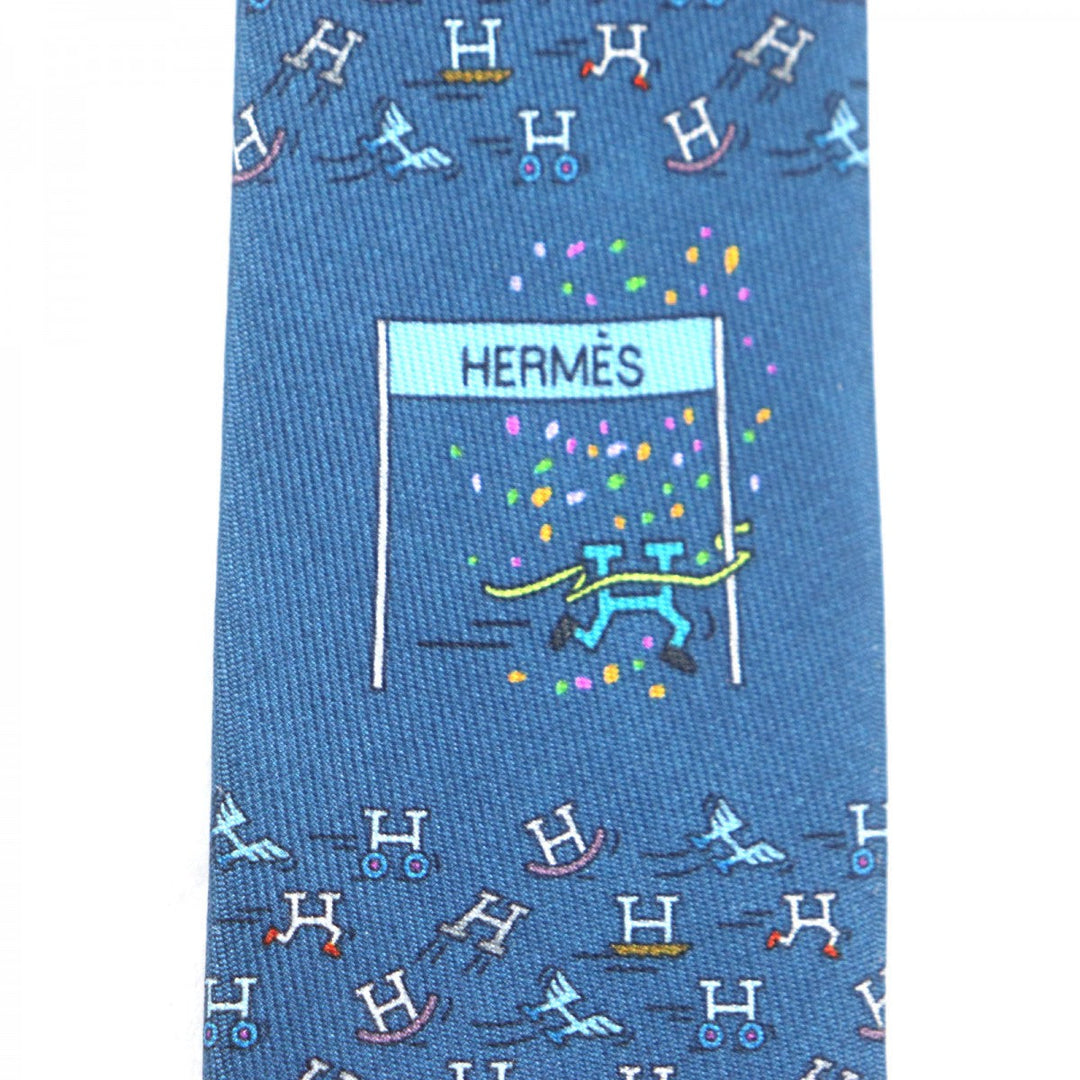HERMES tie Main: 100% silk blue H. Ann Movement mens Used Authentic
