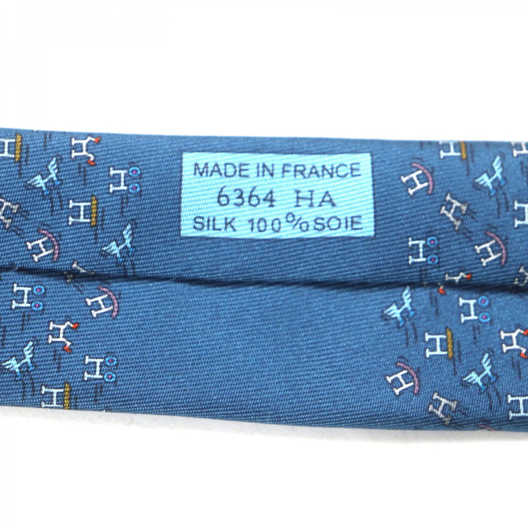 HERMES tie Main: 100% silk blue H. Ann Movement mens Used Authentic