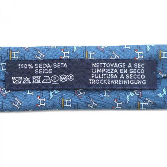 HERMES tie Main: 100% silk blue H. Ann Movement mens Used Authentic
