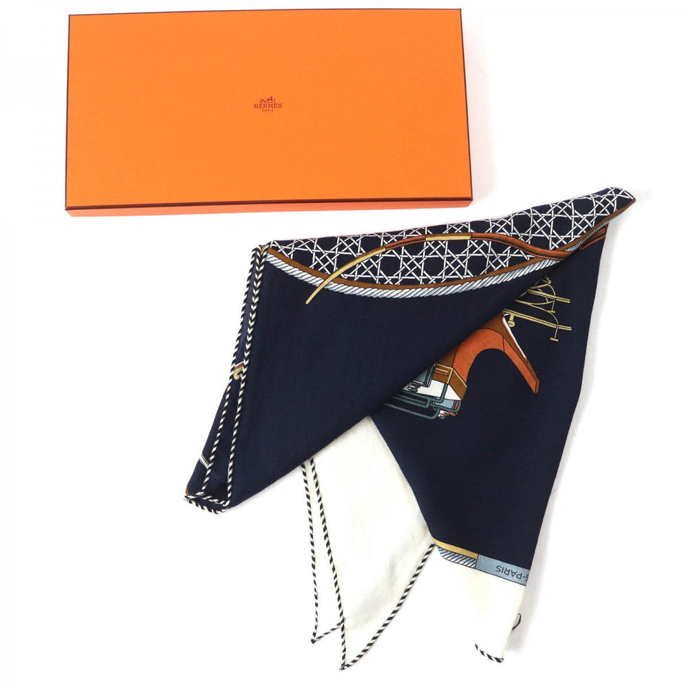 HERMES scarf cashmere multicolor Triangle Jean Les Voitures a Transformation Folding hooded carriage