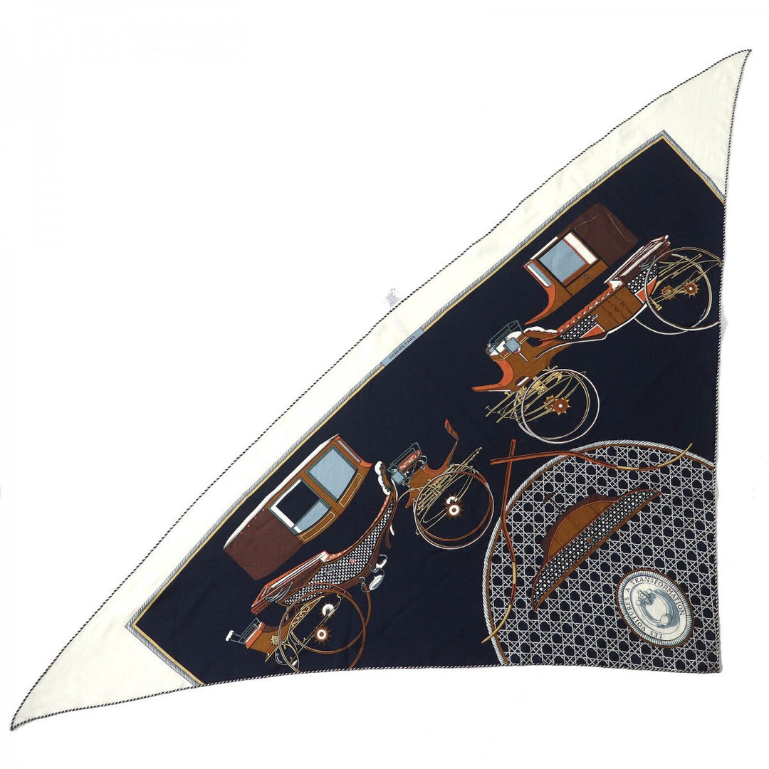 HERMES scarf cashmere multicolor Triangle Jean Les Voitures a Transformation Folding hooded carriage