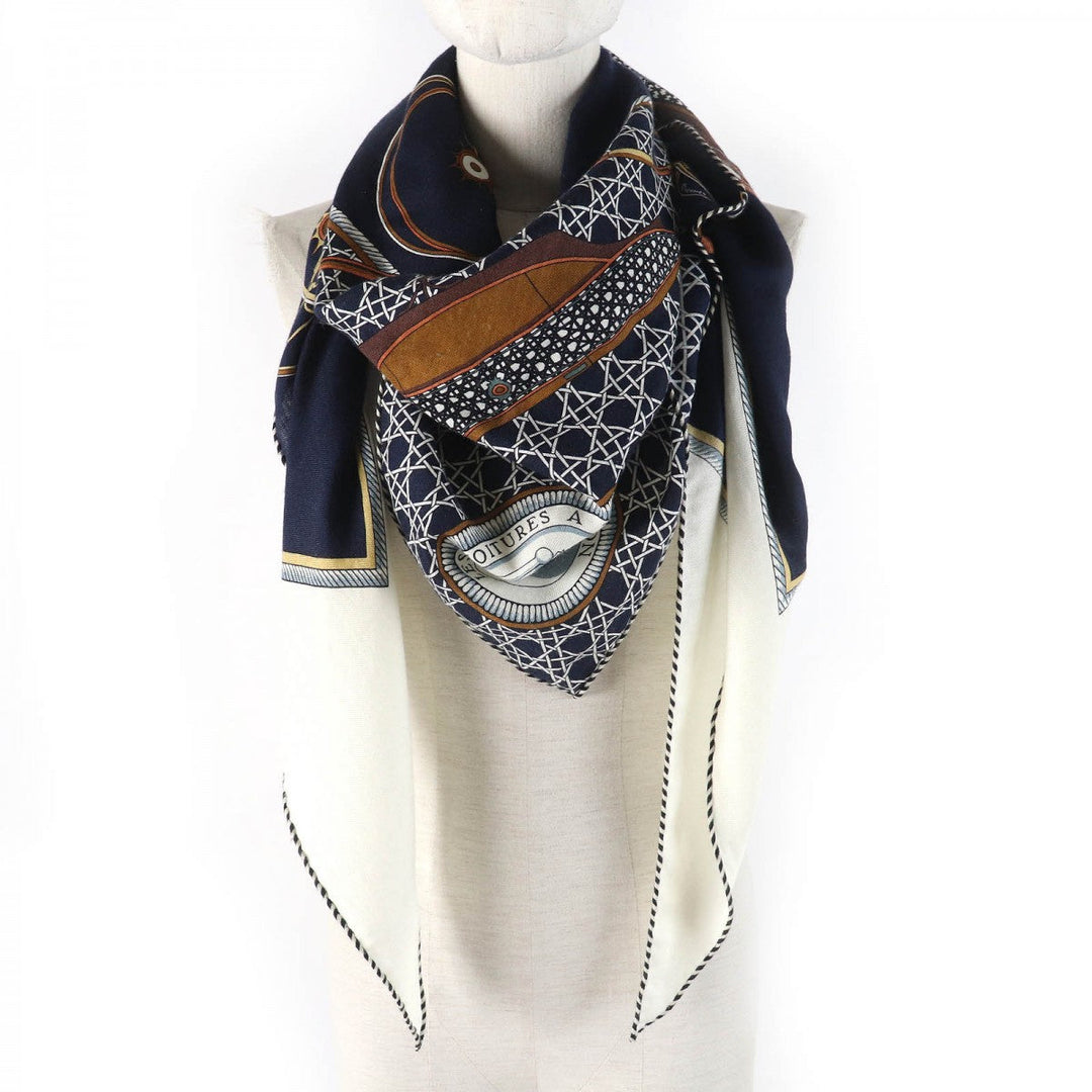 HERMES scarf cashmere multicolor Triangle Jean Les Voitures a Transformation Folding hooded carriage