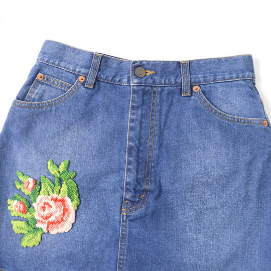 GUCCI Mini skirt 456973 Main: 100% cotton, some: acrylic, some: polyester, some: wool Indigo Women 42 Used Authentic