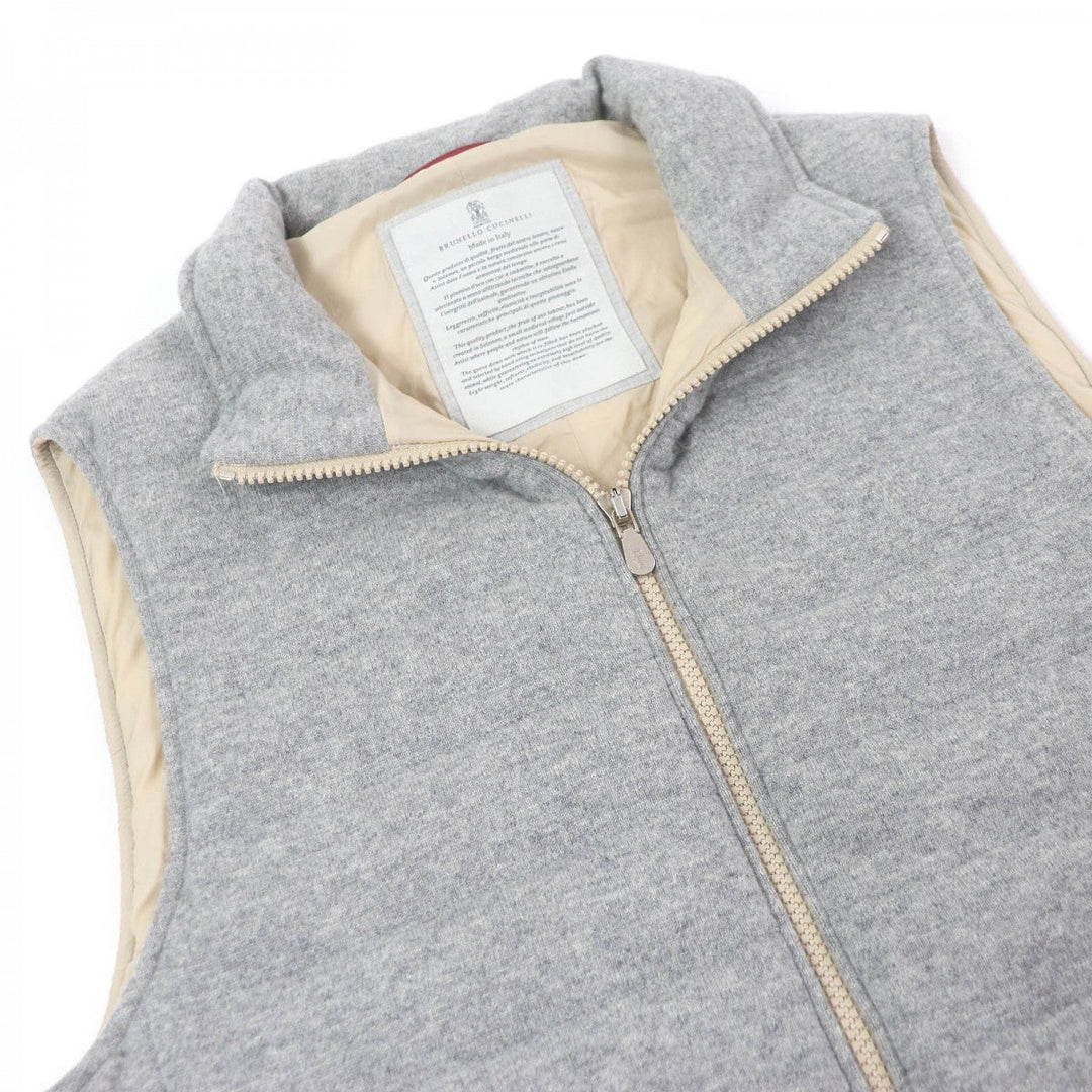 Brunello Cucinelli Down vest cashmere, nylon gray mens 44 Used Authentic