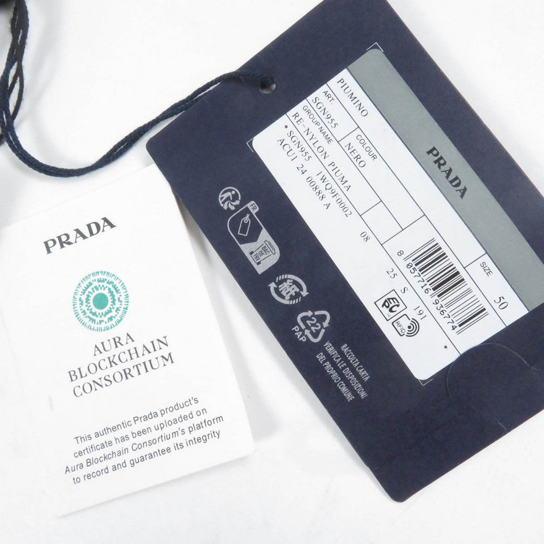 PRADA Down jacket SGN955 Main: 100% recycled nylon, Filling: 40% down, Filling: 33% recycled polyamide, Filling: 27% polyester, Leather part: Lambskin black mens 50 Used Authentic