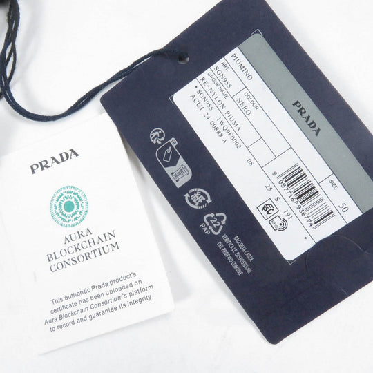 PRADA Down jacket SGN955 Main: 100% recycled nylon, Filling: 40% down, Filling: 33% recycled polyamide, Filling: 27% polyester, Leather part: Lambskin black mens 50 Used Authentic
