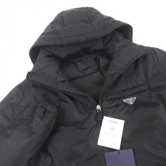 PRADA Down jacket SGN955 Main: 100% recycled nylon, Filling: 40% down, Filling: 33% recycled polyamide, Filling: 27% polyester, Leather part: Lambskin black mens 50 Used Authentic