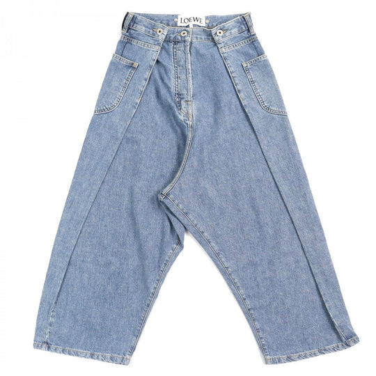 LOEWE Denim pants D2292310IB Main: 100% cotton, Leather: Calf leather Indigo blue Women 32 Used Authentic