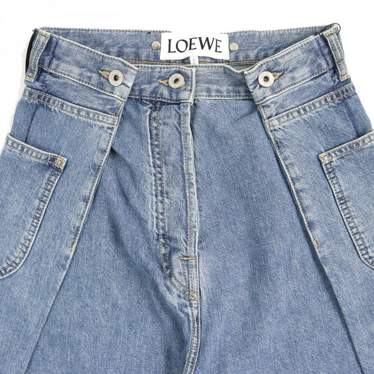 LOEWE Denim pants D2292310IB Main: 100% cotton, Leather: Calf leather Indigo blue Women 32 Used Authentic