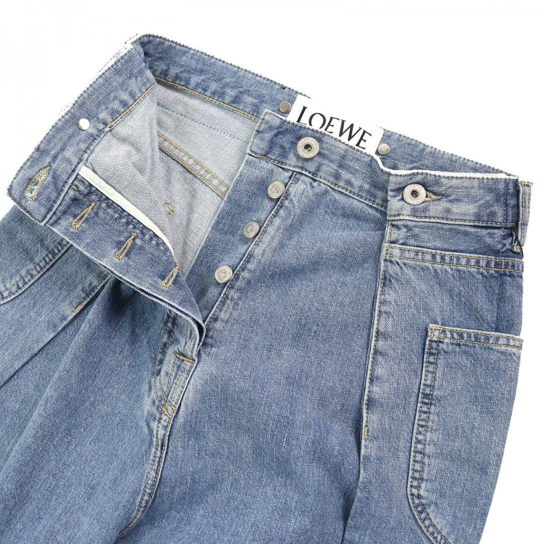 LOEWE Denim pants D2292310IB Main: 100% cotton, Leather: Calf leather Indigo blue Women 32 Used Authentic