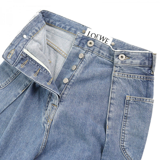 LOEWE Denim pants D2292310IB Main: 100% cotton, Leather: Calf leather Indigo blue Women 32 Used Authentic