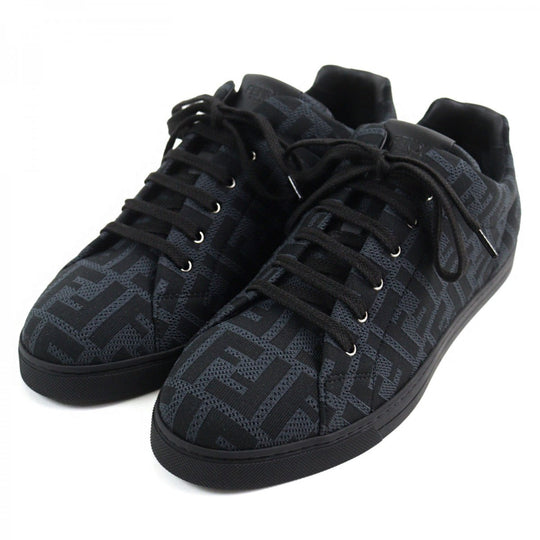 FENDI sneakers 7E1258 Part: Leather Black Grey Technical fabric low tops mens 8 Used Authentic