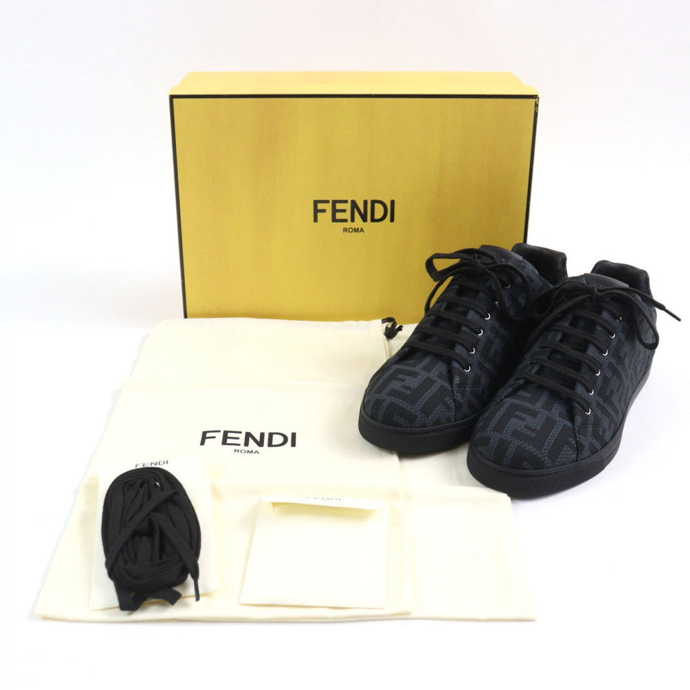 FENDI sneakers 7E1258 Part: Leather Black Grey Technical fabric low tops mens 8 Used Authentic
